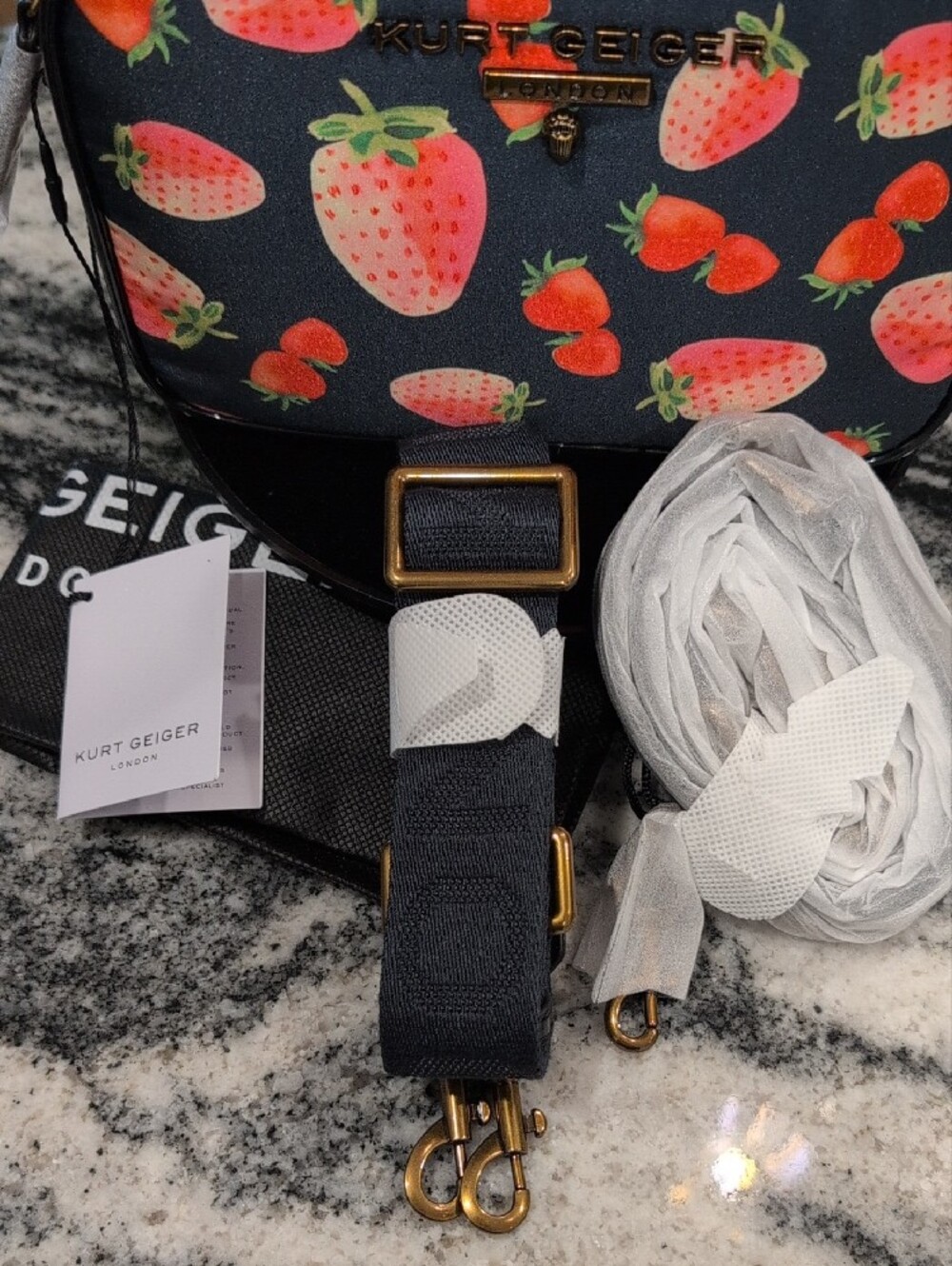 Kurt Geiger Camera Crossbody Bag with Strawberry Print - Picture 3 of 7